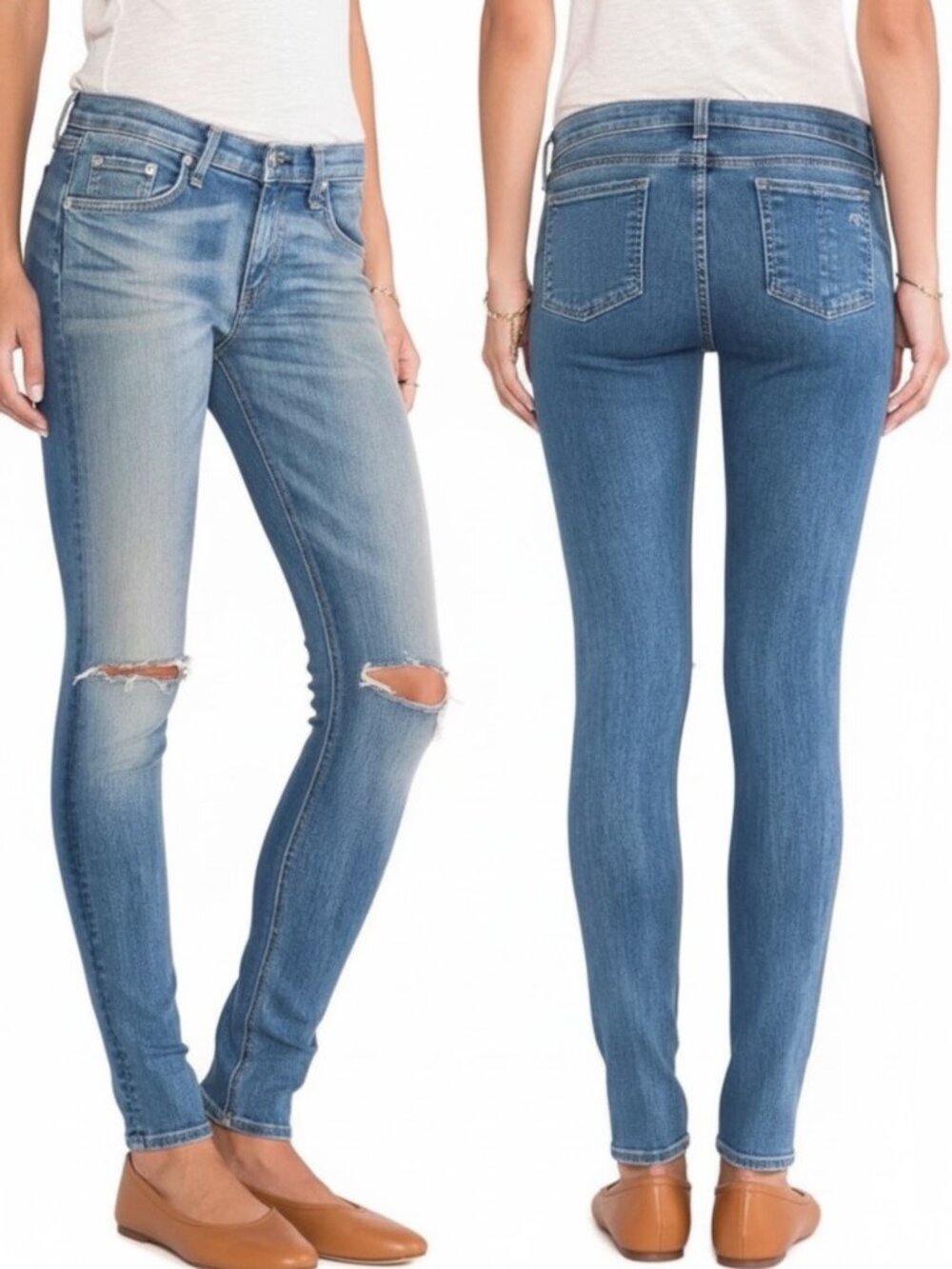 Rag & Bone The Skinny Jeans Pacifico Low Rise Destroyed 24